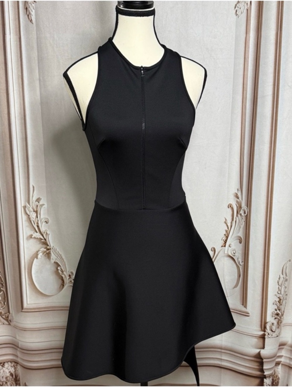 David Koma Black Asymmetric Fit-and-Flare Dress